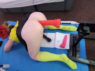 Big dildo bum fun on the fucking machine with Essex Girl Lisa