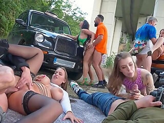 Hot Orgy With Depraved Chicks Right On The Street