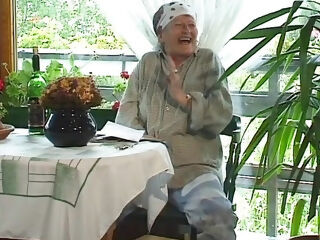 Horny German Granny gangbang outdoors